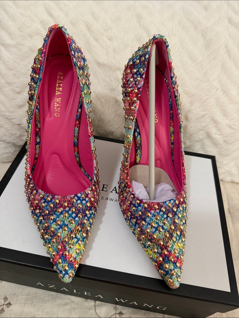 Azalea Wang Multicolor Studded Sculptural High Heels